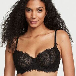 NWOT 36DD VS Dream Angels Black Wicked Unlined Lace Balcony Bra